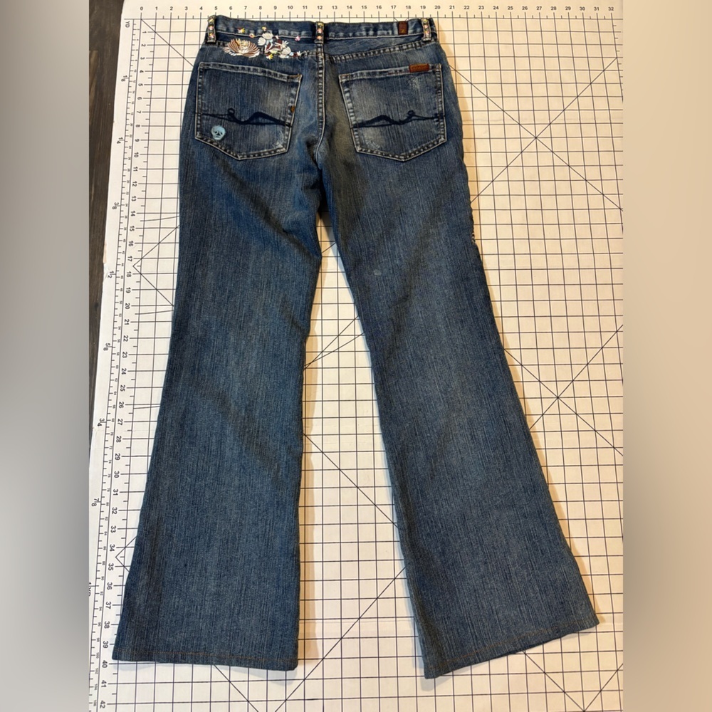 RARE 7 For All Mankind + Zac Posen Blue Flare Jeans with Botanical Embroidery - Picture 10 of 15